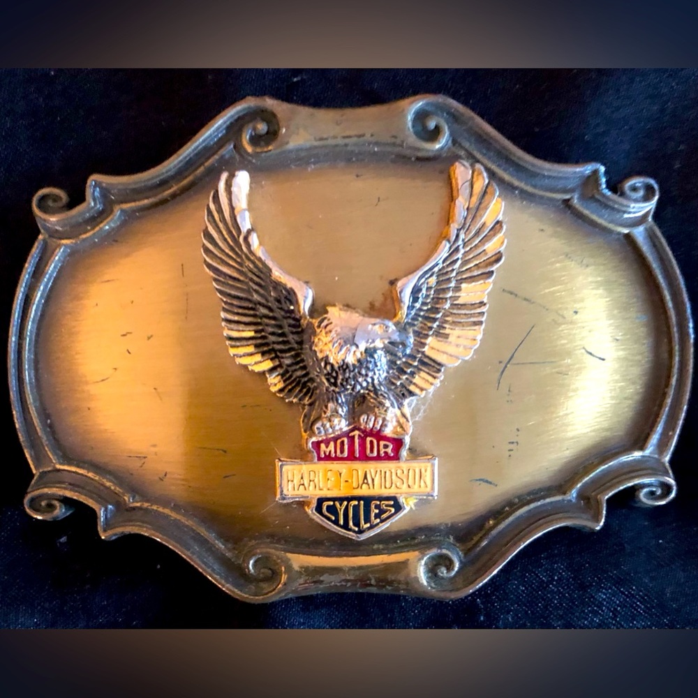 HARLEYDAVIDSON RED WHITE BLUE VINTAGE EAGLE 1980 RAINTREE BELT BUCKLE 3D RARE